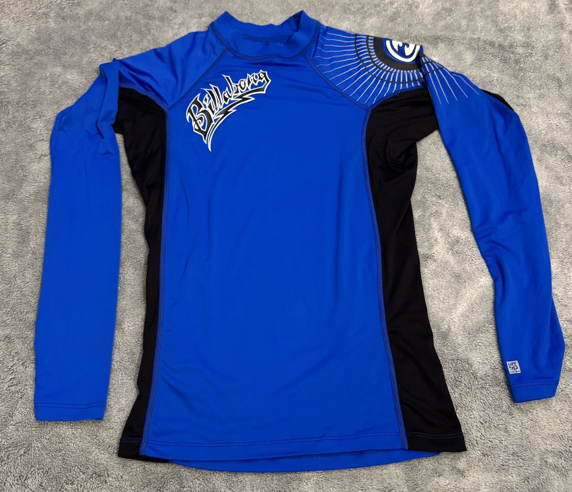 Yth Sz XL Billabong Long Sleeve Rash Guard Pullover Blue Black Beach Pool Shirt