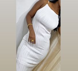 Women White Elegant Pearl Strap Dress