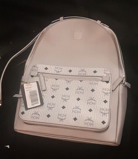 Genuine White Leather MCM Backpack