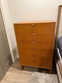 Tall Wood 6-Drawer Dresser with Leather Pulls