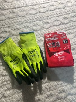 Milwaukee high visibility cut level 2 gloves and 16" sleeves