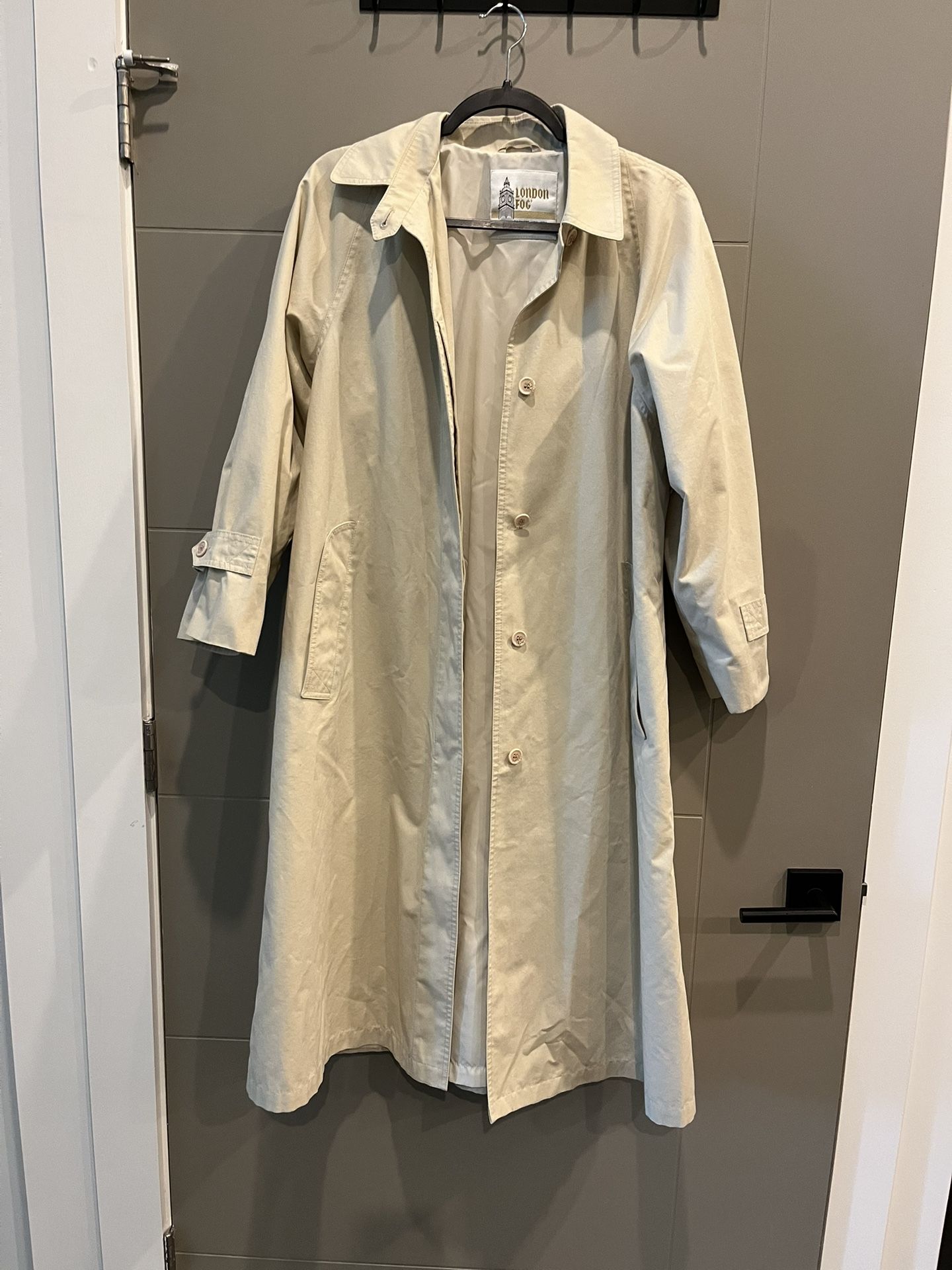 beige london fog trench coat
