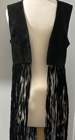 Forever 21 Black Fringe Vest-X Small -FAUX SUEDE