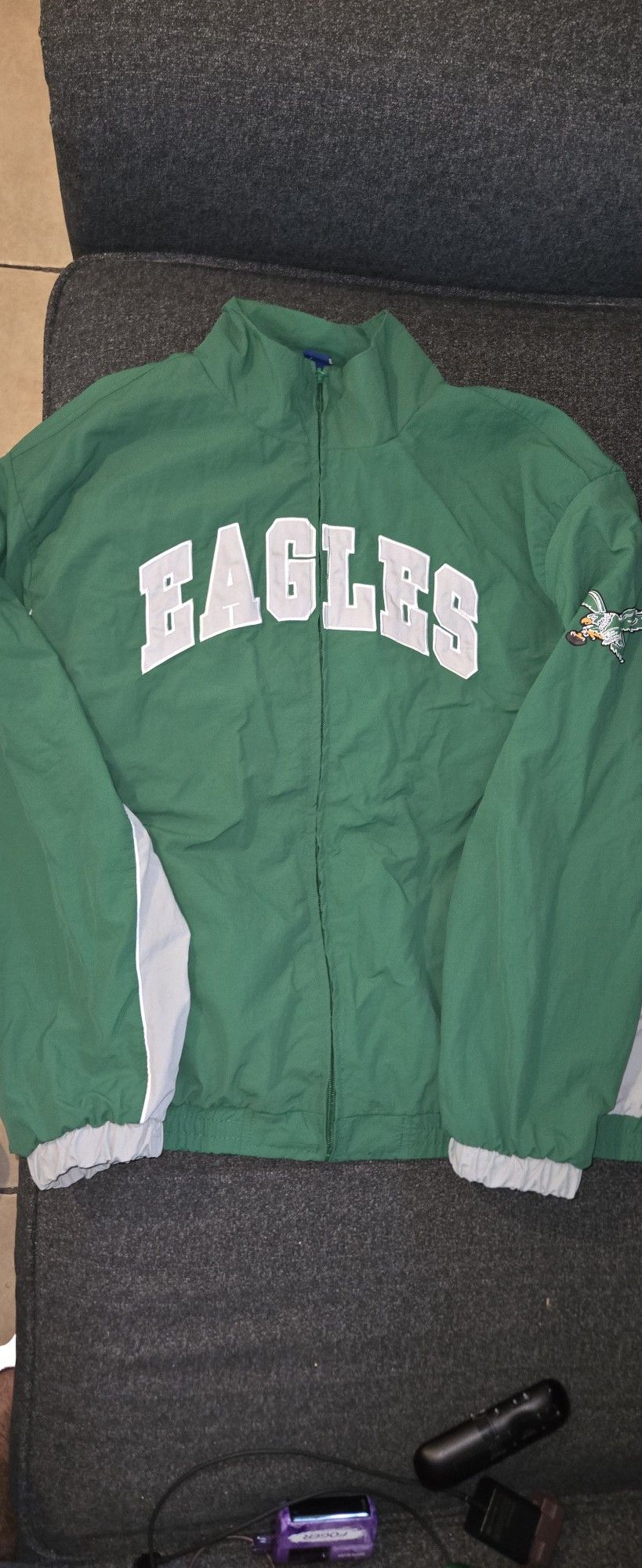 NFL Philadelphia Eagles Kelly Green Grey Windbreaker Full Zip Track Jacket