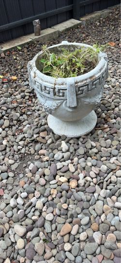 Concrete Garden Urn Planter with Greek Key Design