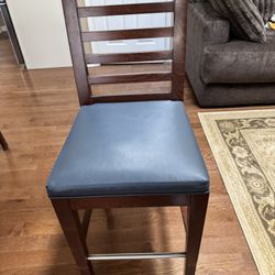 Solid Wood Counter Chair With Blue Leather Cushion 