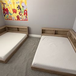 2 Kids Montessori Bookshelf Storage beds with full Matresses