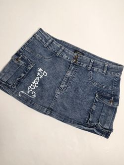 Ed Hardy Heart Dagger Cargo Denim Skirt Y2K Size 32