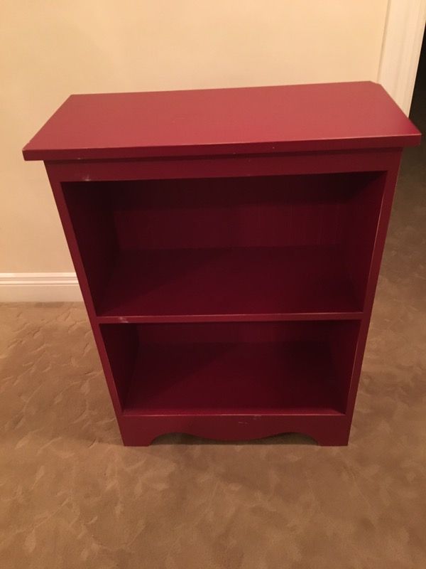 Pottery Barn deep red wood book case with adjustable shelf