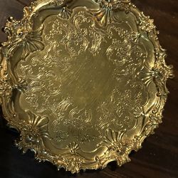 Corbell & co silver/ gold salver platter w carved feet