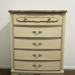 ELEGANT VINTAGE French Provincial Tallboy Dresser / High Chest - Cream & Gold