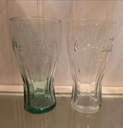 Vintage Coca-Cola 16oz Contour Glasses - Set of 2 (Georgia Green & Clear Flint)