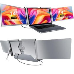 Laptop Screen Extender 14“ Monitors, Work for macOS [Included M1/M2 M3]，Windows, Triple Portable 1080P Tri-Screen USB A/Type C Portable Monitor for 14