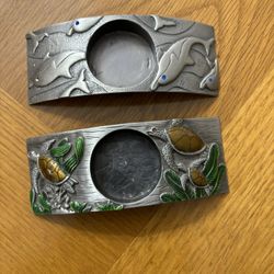 2 Candle Holder With Turtle And Fish Decorating Pieces.