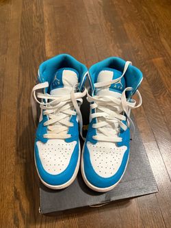 Air Jordan 1 Mid Blue and White Sneakers