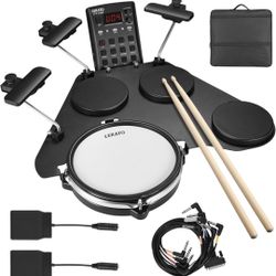 LEKATO Electronic Drum Set, Portable Electric Drum Set for Beginner with Quiet Mesh Snare Drum Pads, 220+ Sounds, USB MIDI, 2 Switch Pedal, Electric D