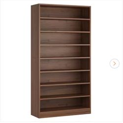 Eulas 71 in. Tall Brown Wood 9 Tier Standard Bookcase with Interior Shelves, Open Display Bookshelf