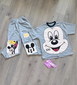 Oversized Vintage Acid Wash Sequin Mickey Two-Piece Set 🖤✨