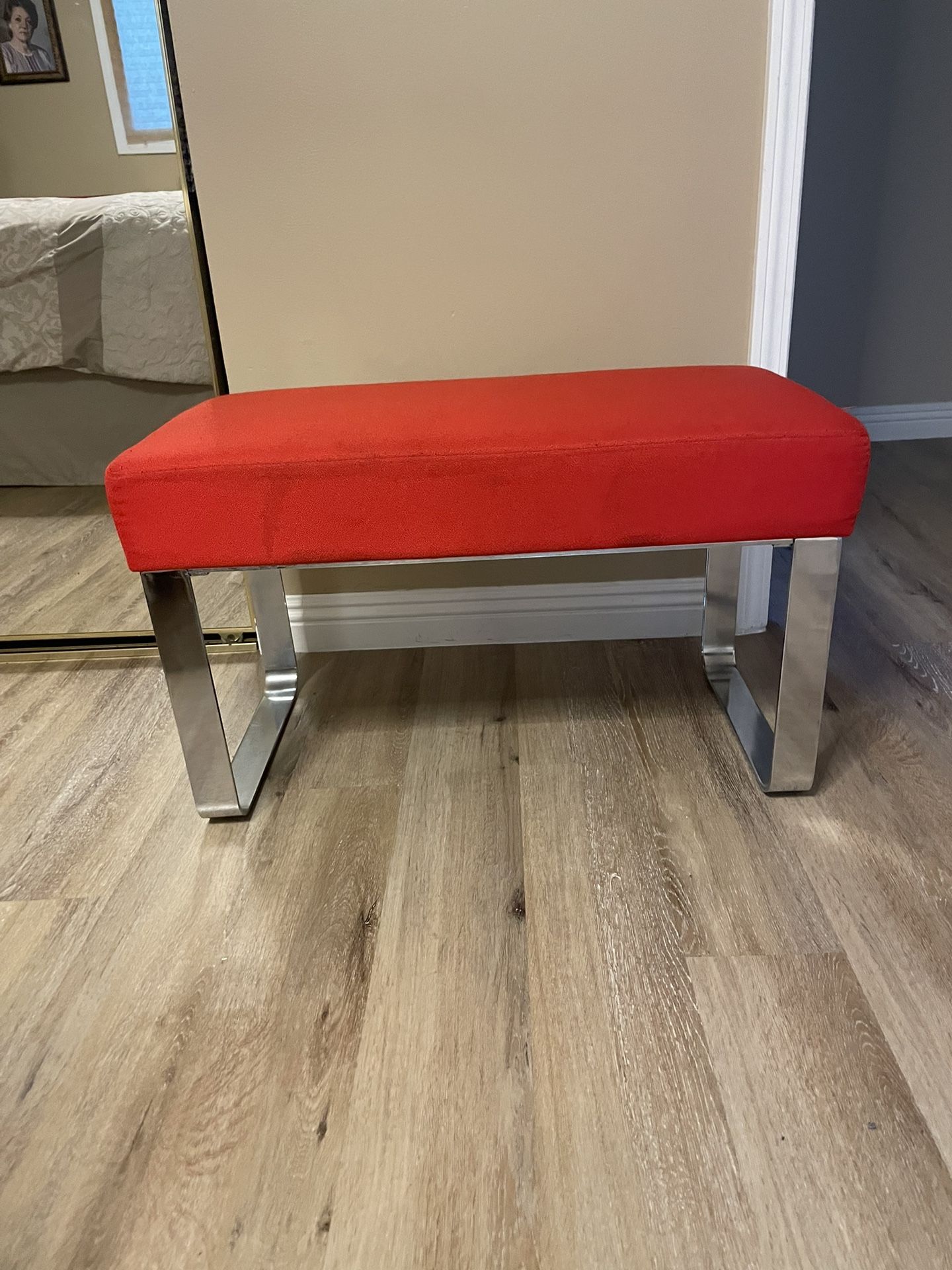 Bright Red bench With metal Legs