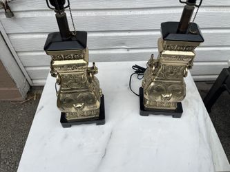 Two Lamps Brass Antique 