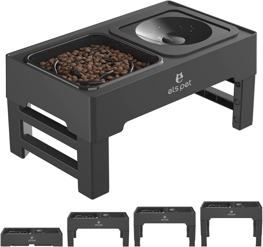 ELS PET Elevated Feeder for Dogs (Smell Steel Black02)