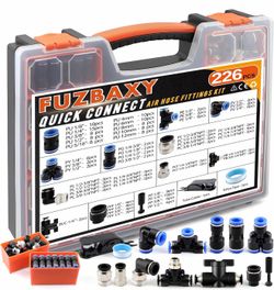 226PCS Air Hose Fittings Kit, Push to Connect NPT 1/8", 1/4", 3/8", 1/2" & OD 4/6/8/10/12mm, Nickel Plated Brass+Plastic Air Line Connectors with PU R