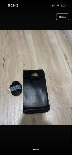 Black Leather Crossbody Wallet Bag with Strap