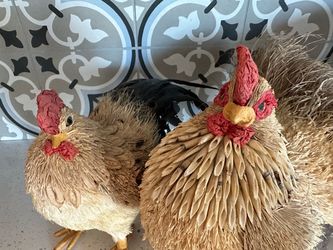 Handcrafted Straw Rooster and Hen Figurines