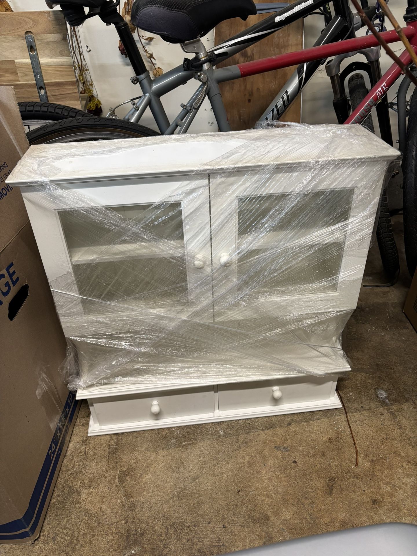Bathroom Shelving With Cabinets And Two Drawers