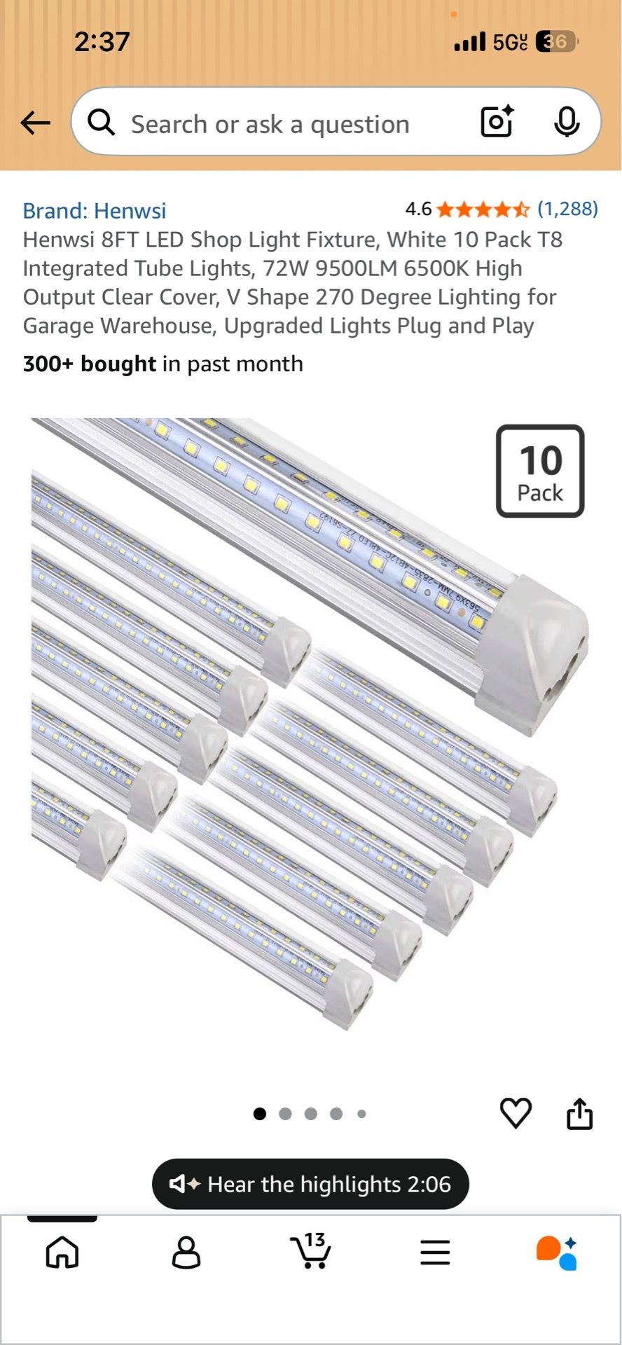 8FT Led lights