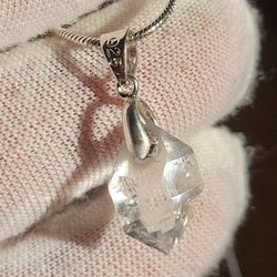9.50ctw Herkimer Diamond Gemstone Pendant + .925 Sterling Silver Chain 20"