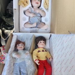 3 Danbury Mint Porcelain Dolls 