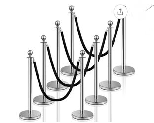 Stanchions/Crowd Control Barriers- 8-pcs Silver & Black