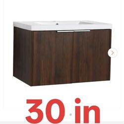 30 in. W x 18 in. D x 19 in. H Single Sink Wall-Mount Bath Vanity in Brown with Resin Top in White for Small Bathroom