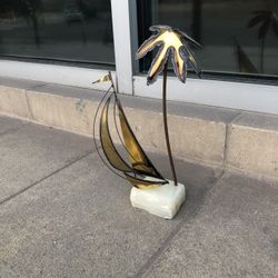 Mid-Century Brutalist Sailboat and Palm Sculpture