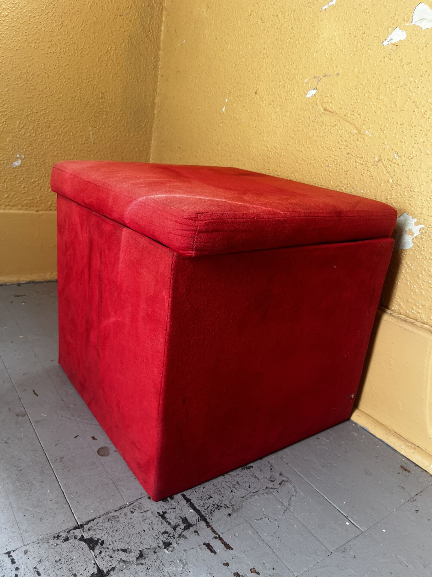 Red Suede Storage Ottoman – Flip Top