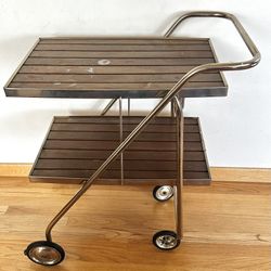 Vintage MCM 1960’s Tiered Shelfs Bar Cart, Tea Serving Wood Metal Collapses, Plant Stand Mid Century Modern 