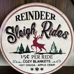 Reindeer Sleigh Ride Farmhouse Wooden Wall Hanging