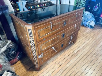 Baker Neoclassical Walnut Inlaid Granite Top Occasional Chest / Dresser (matching Dining Set avail)