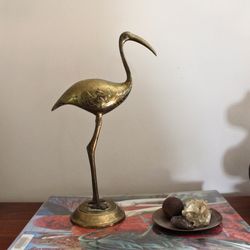 MCM Etched Brass Crane Statuette