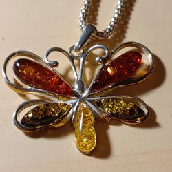 Beautiful Baltic Amber Butterfly Necklace 