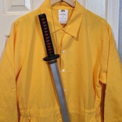 2 Pc Yellow Jumpsuit And Samurai Sword Halloween Costume