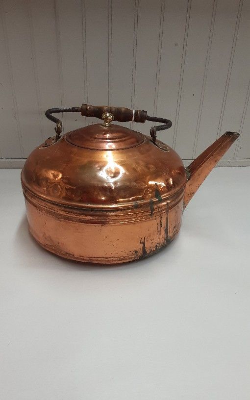 Vintage EX Large Copper Tea Kettle W/ Wood Handle- Located In Shelton