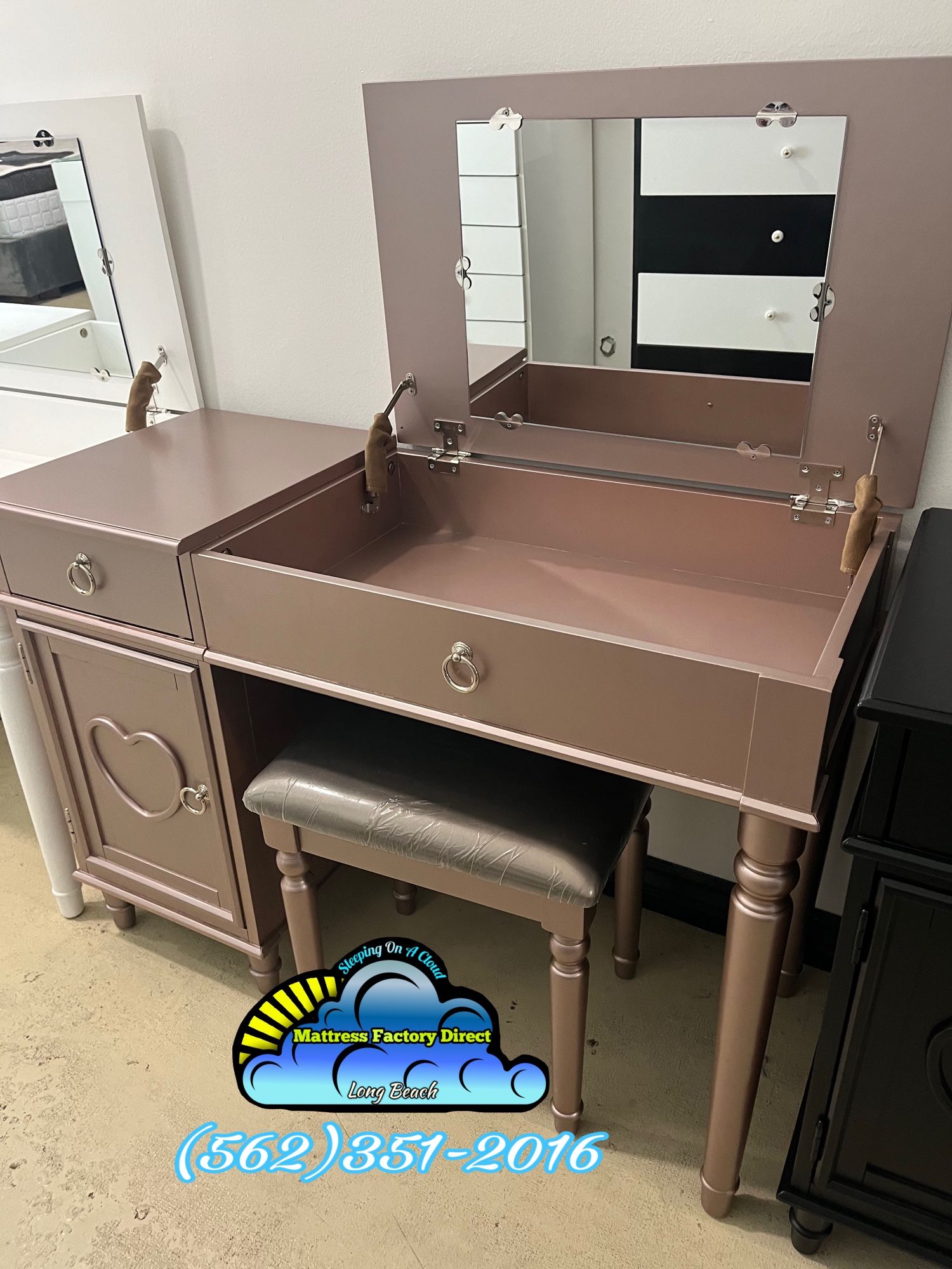 Bronze / Pink Vanity With Inside Mirror Fully Assembled,All Products : American Fashion Style Bags On Sale