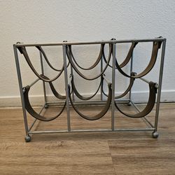 Leather and Metal Wine Bottle Rack