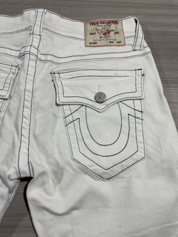 True Religion White Ricky Relaxed Straight Jeans 31s