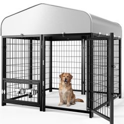 (5'L x 5'W x 5'H) Outside Outdoor Dog Run with Roof, Swivel Feeders/Removable Doggy Door Allow Connecting Your Dog House- Kennel Heavy Duty for Medium