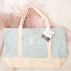 Tote bag lunch bag small size blue inspirational word print bicycle