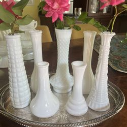 Charming Collection Of Milk Glass Bud Vases 