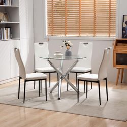 Modern Glass And Metal Dining Set